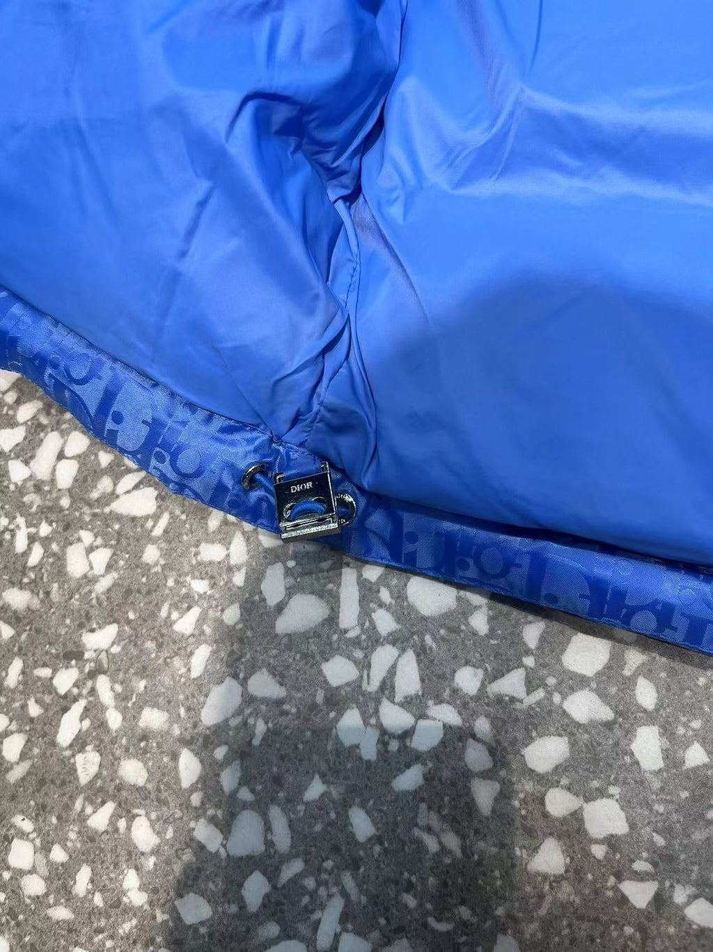 Dior Puffer Vest in Royal Blue with Stand Collar and Tonal Monogram