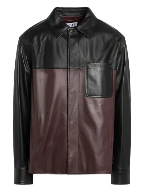 LOEWE colour-block pocket leather jacket
