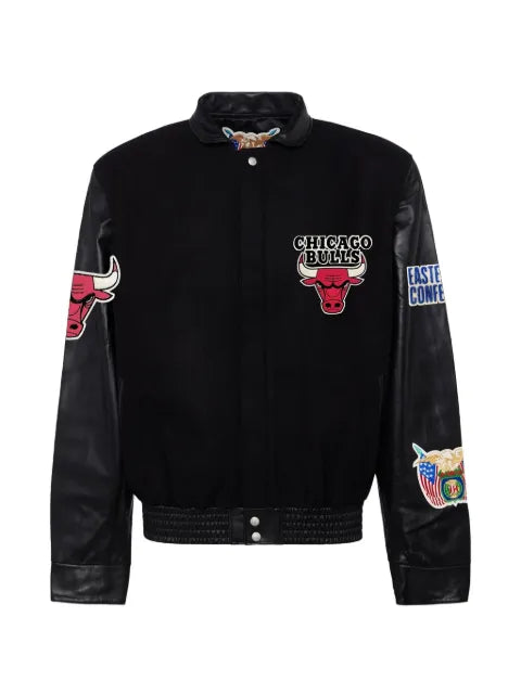 Jeff Hamilton Chicago Bulls leather-sleeve bomber jacket