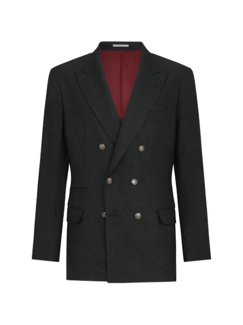 Brunello Cucinelli mouliné virgin wool twill one-and-a-half breasted deconstructed blazer with metal buttons