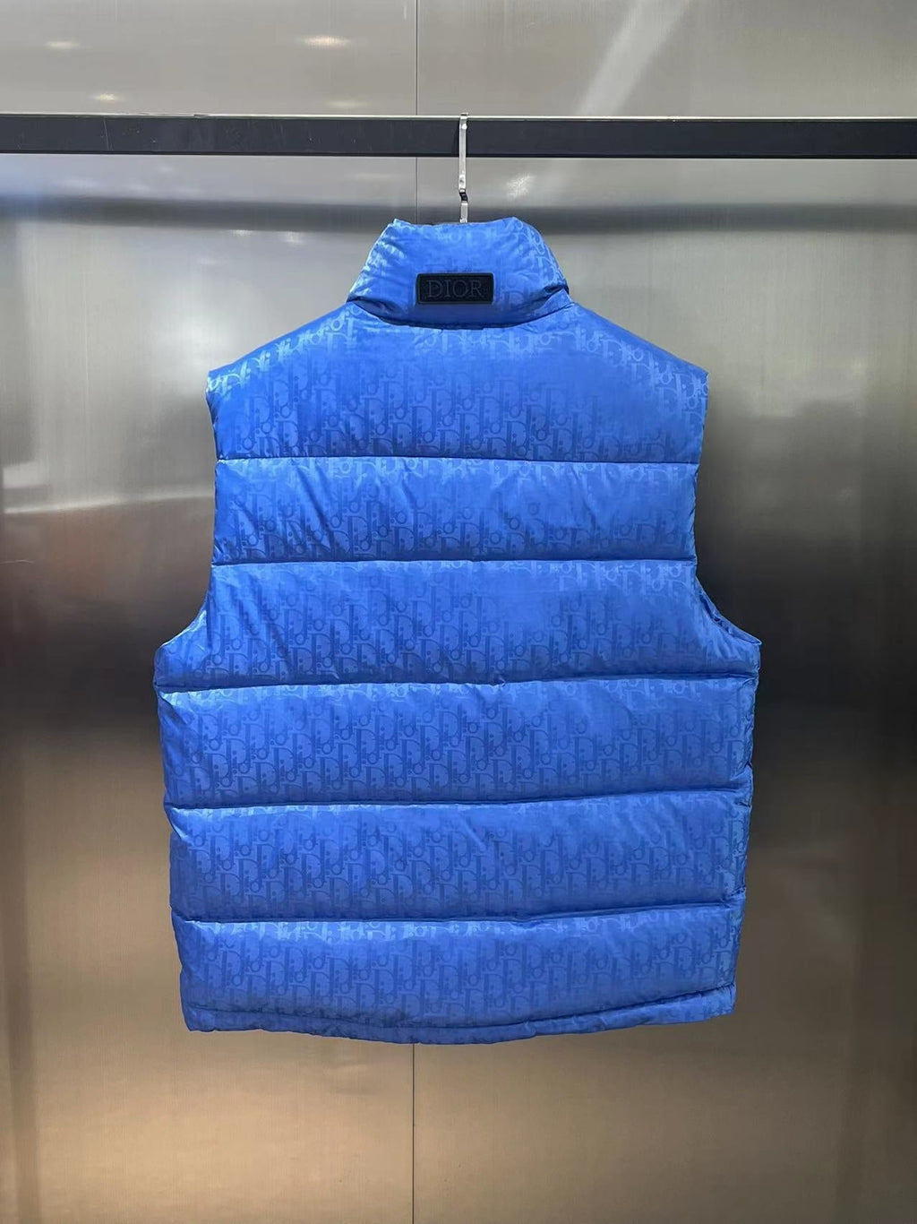 Dior Puffer Vest in Royal Blue with Stand Collar and Tonal Monogram