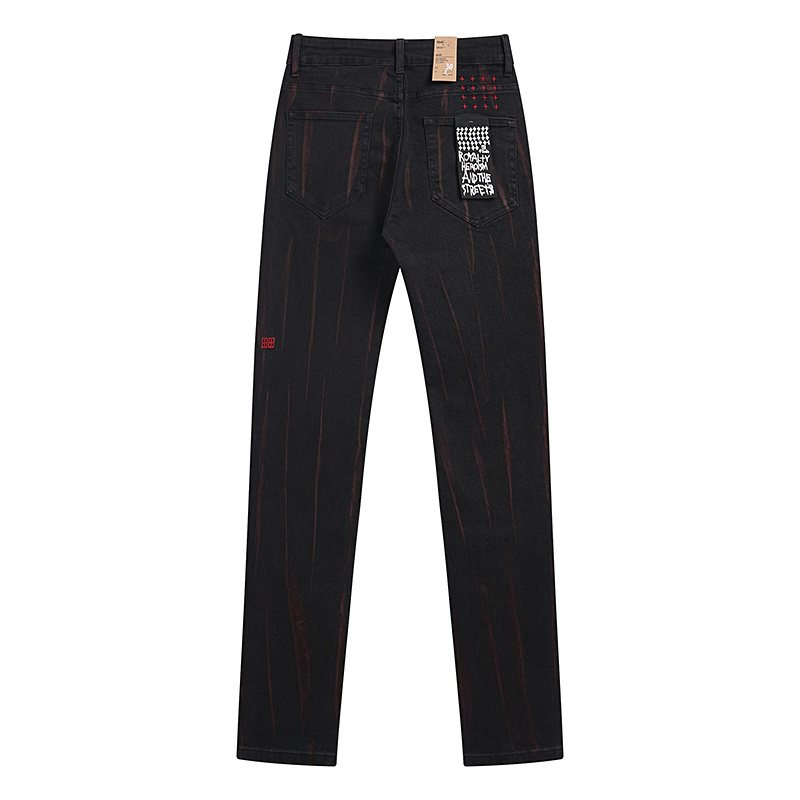 Ksubi Black Slim Tapered Jeans with Red Accents