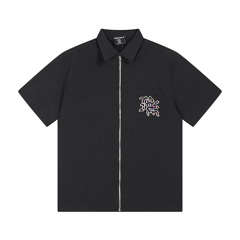 MIXED EMOTION Embellished Zip-Front Short-Sleeve Shirt