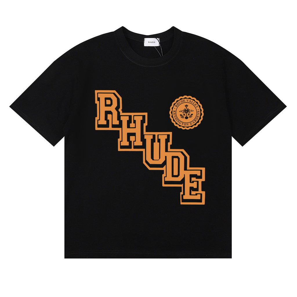 Rhude T-shirts Collegiate Cotton Casual Short Sleeve Men and Women