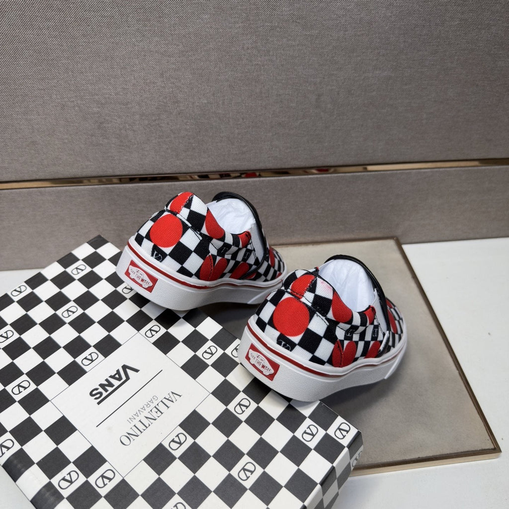 Vans Men's Checkerboard Slip-On Shoes - Black, White & Red