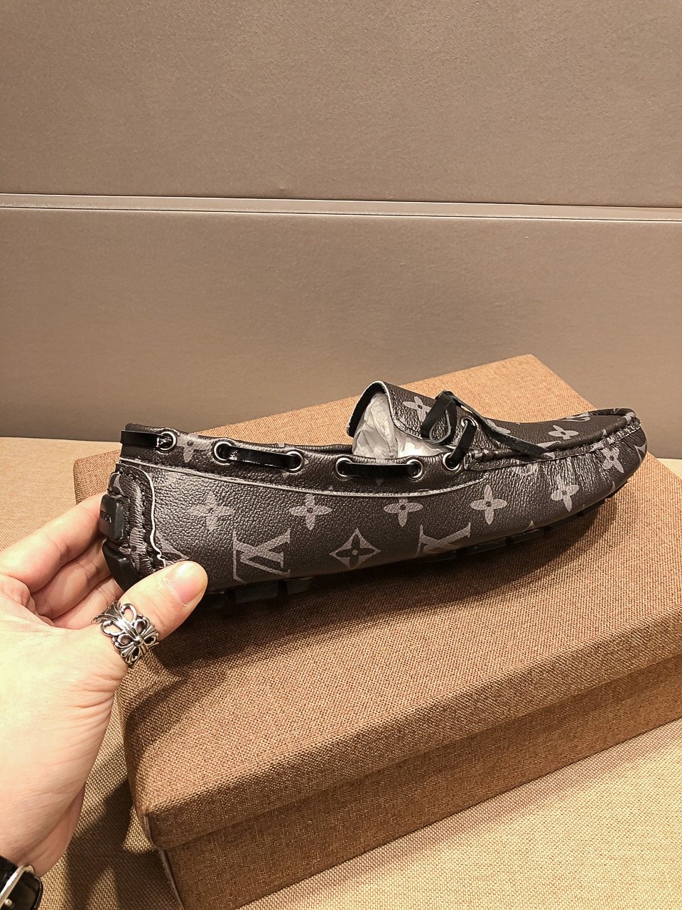 Louis Vuitton Dark Gray Monogram Bow Loafers