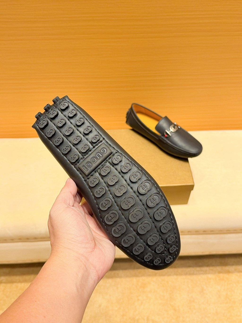 Gucci Men's Black Textured Loafers - Rubber-Nub Outsole