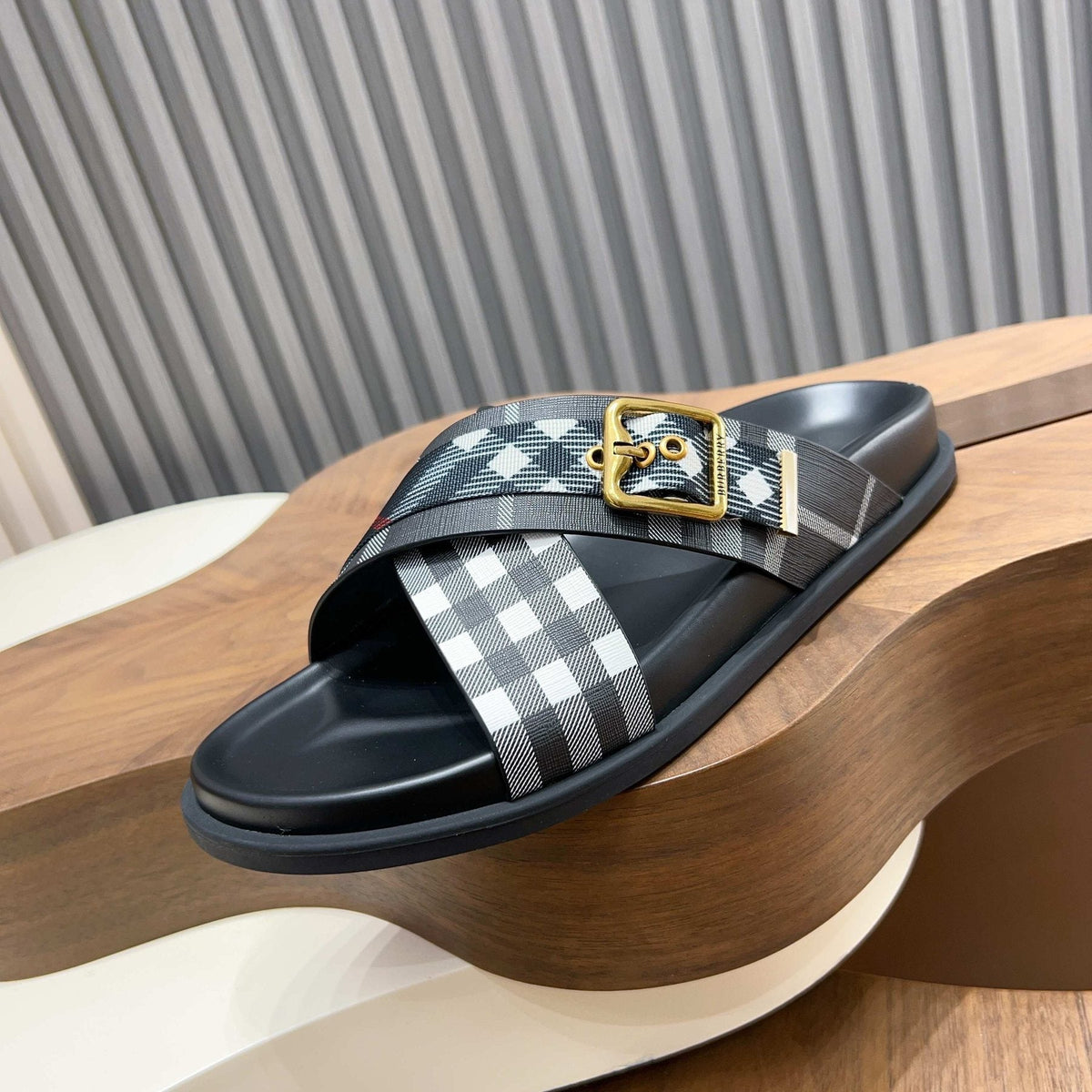 Burberry Check Cross-Strap Slide Sandals - Molded Footbed