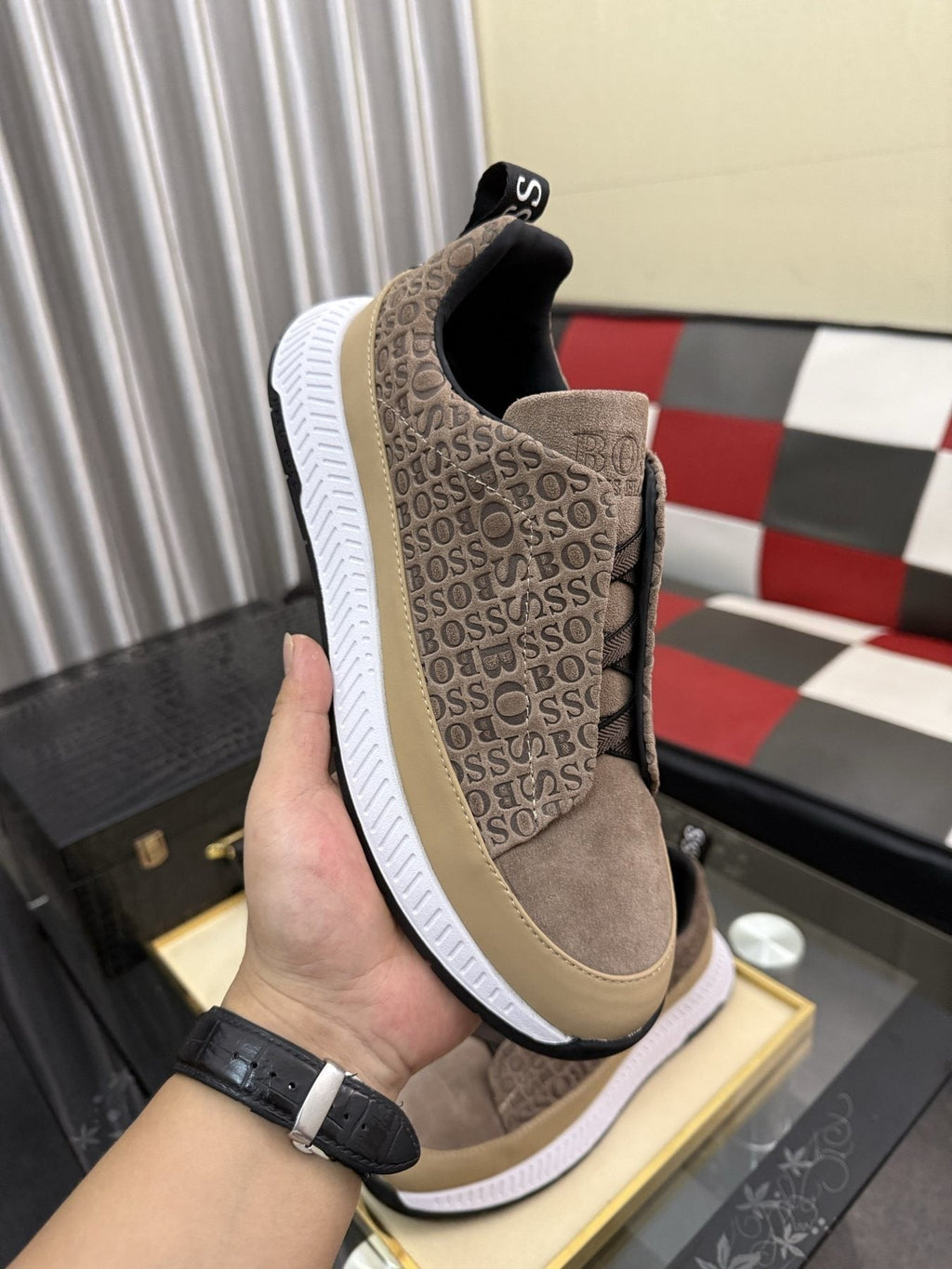 BOSS Men's Textured Slip-On Sneakers