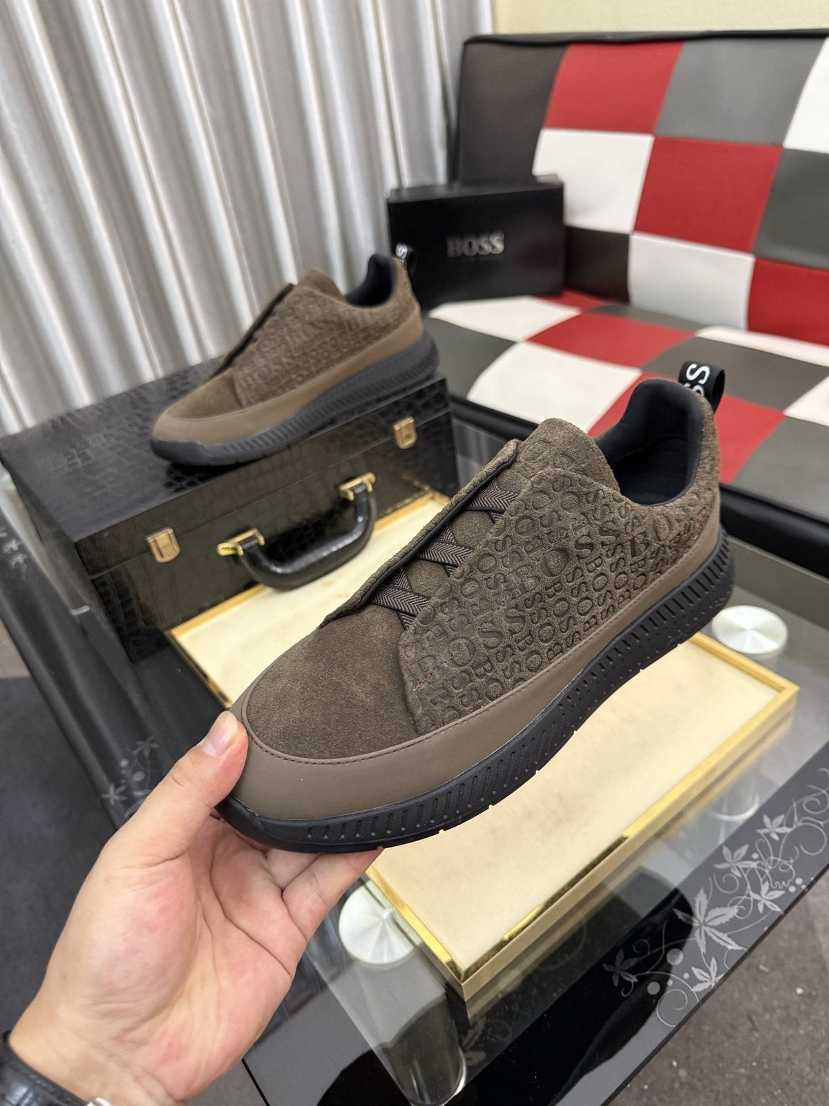 BOSS Men's Textured Slip-On Sneakers