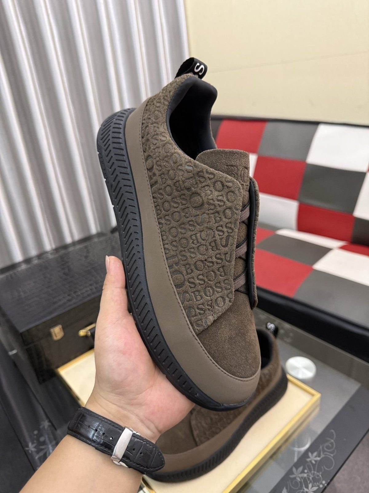 BOSS Men's Textured Slip-On Sneakers