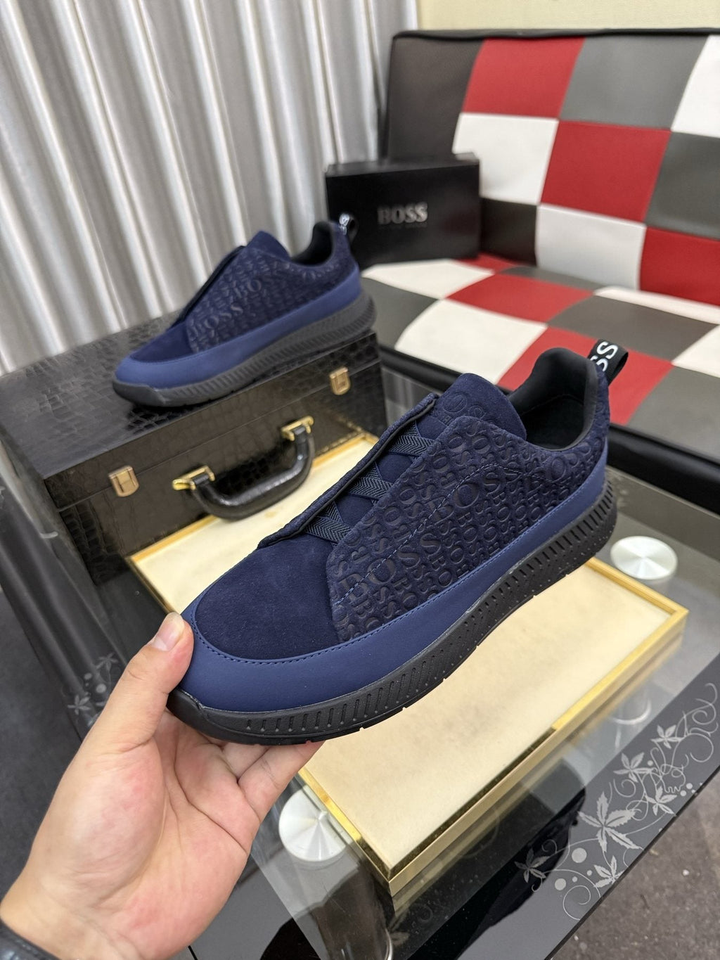 BOSS Men's Textured Slip-On Sneakers